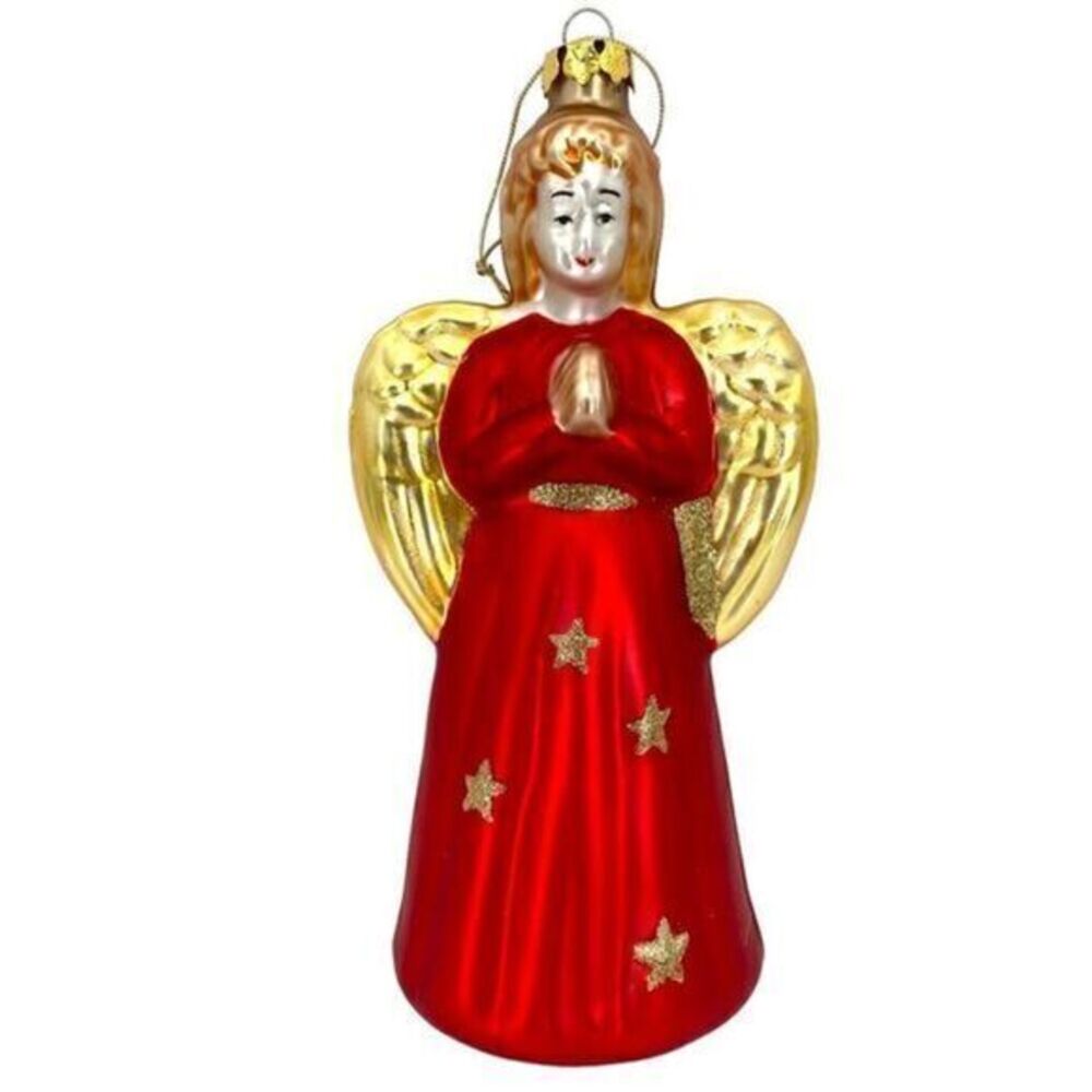 Vintage Large Praying Angel Blown Glass Ornament Germany